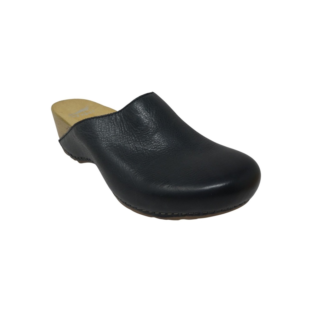 Dansko Clog Mule Women 39 Black Leather Wedge Slip On Comfort